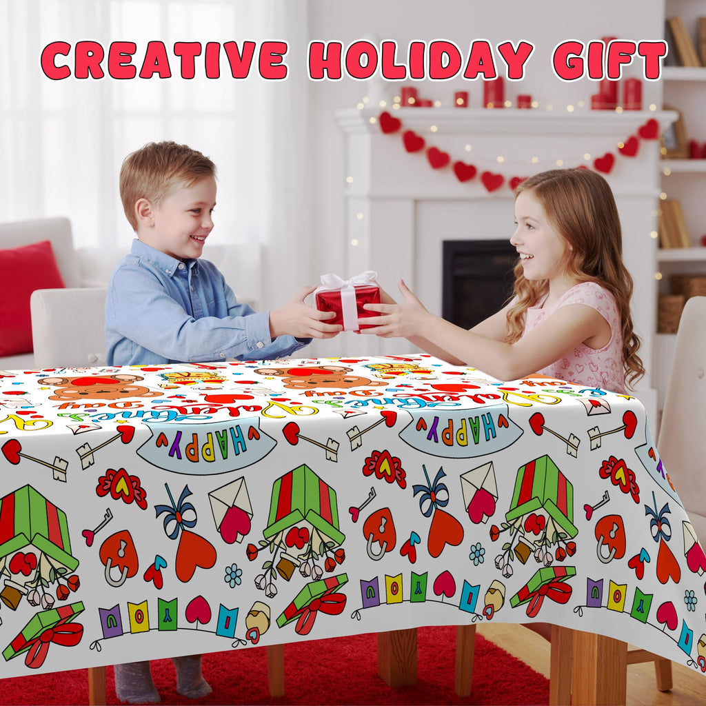 2-Pack Valentines Day Coloring Tablecloth Poster 54x108 Inches - Giant Kids Coloring Banner for Classroom Party Activities & Crafts