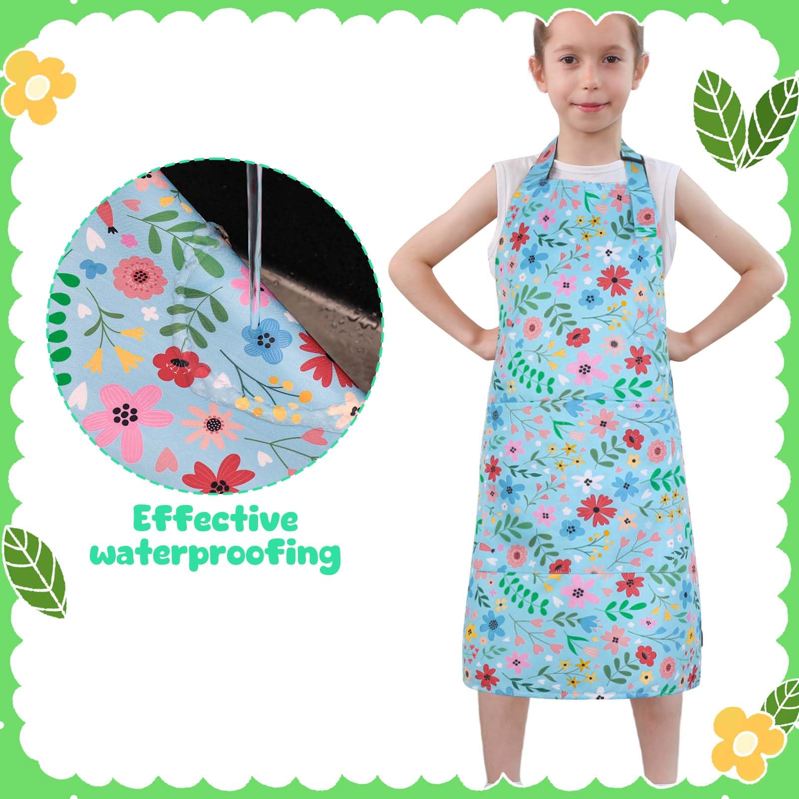 2 Pack Waterproof Kids Aprons with Pockets – Adjustable Toddler Painting and Cooking Apron by XLSXEXCL