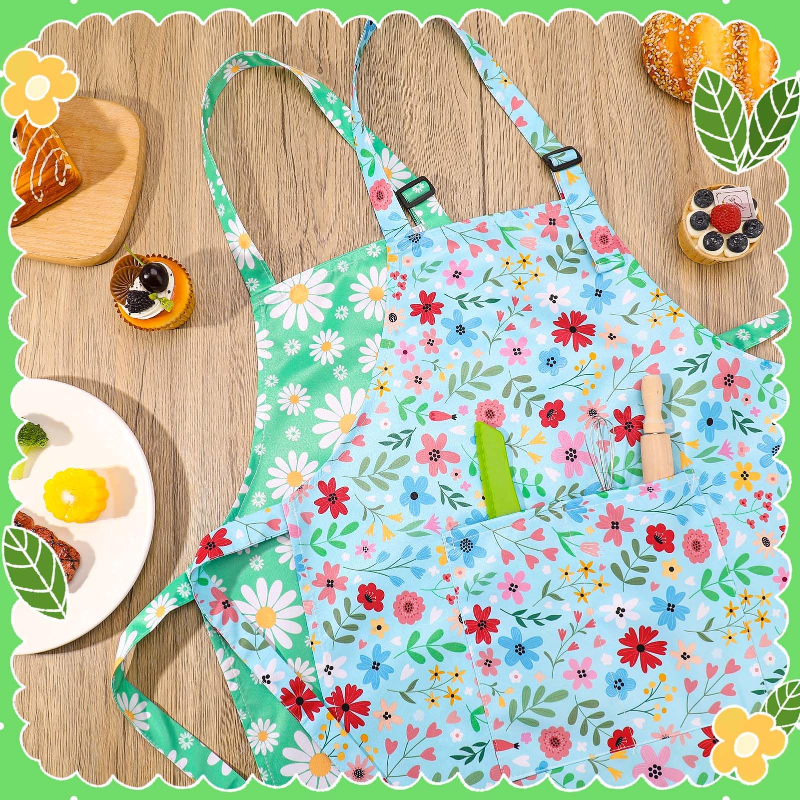 2 Pack Waterproof Kids Aprons with Pockets – Adjustable Toddler Painting and Cooking Apron by XLSXEXCL