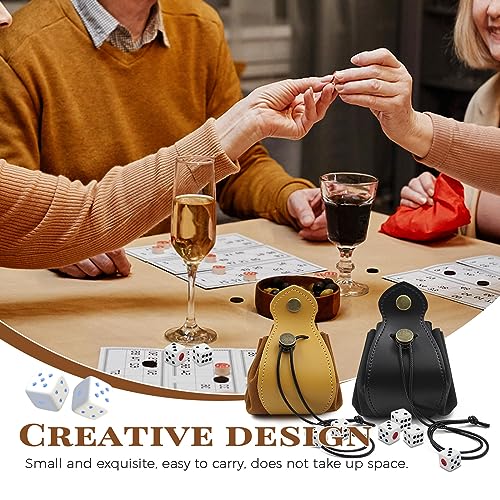 2-Piece PU Leather Dice Bag Set – Yellow and Black Drawstring Pouches for Dice, Coins &amp; Small Items