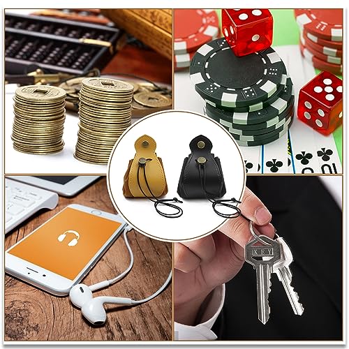 2-Piece PU Leather Dice Bag Set – Yellow and Black Drawstring Pouches for Dice, Coins &amp; Small Items