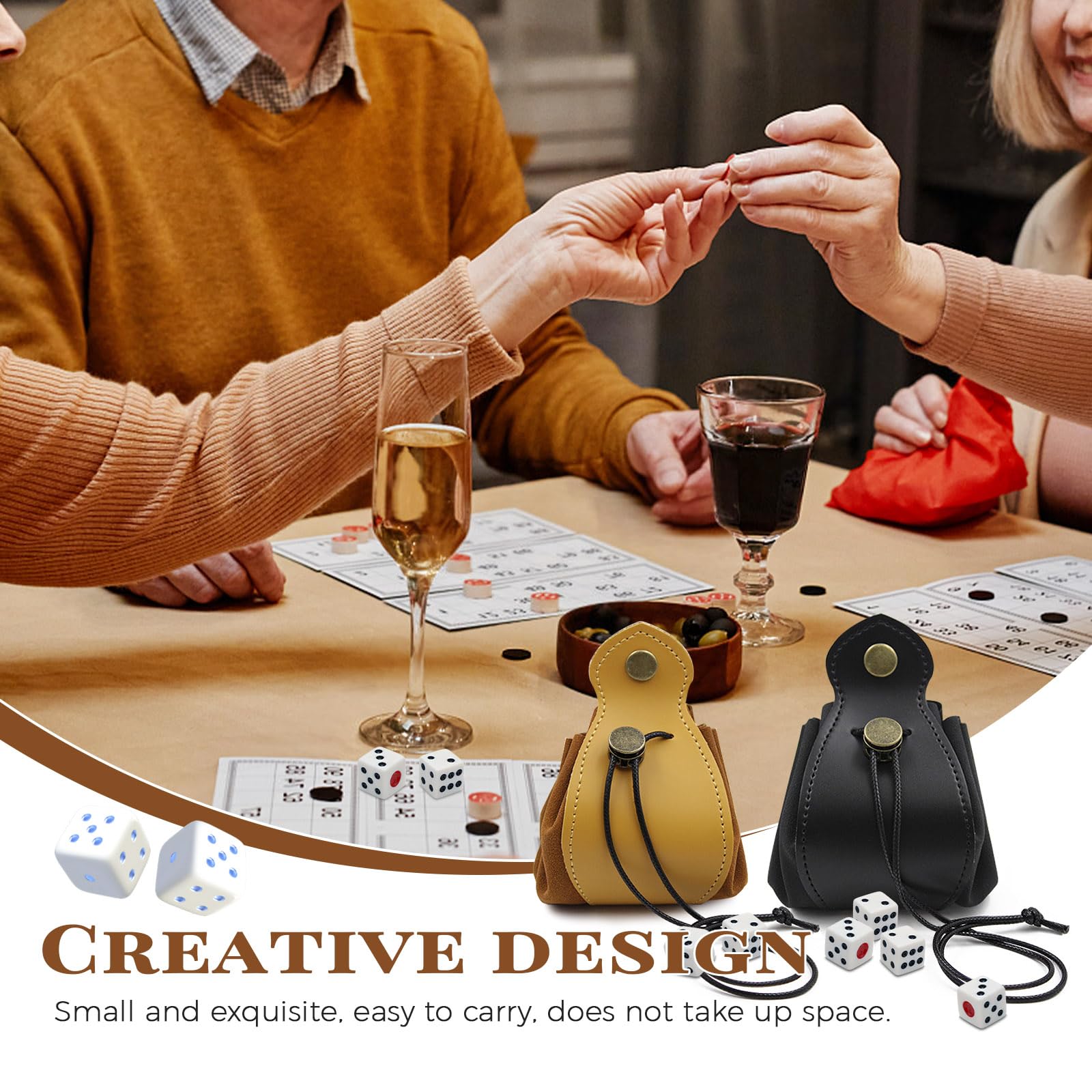 2-Piece PU Leather Dice Bag Set – Yellow and Black Drawstring Pouches for Dice, Coins &amp; Small Items