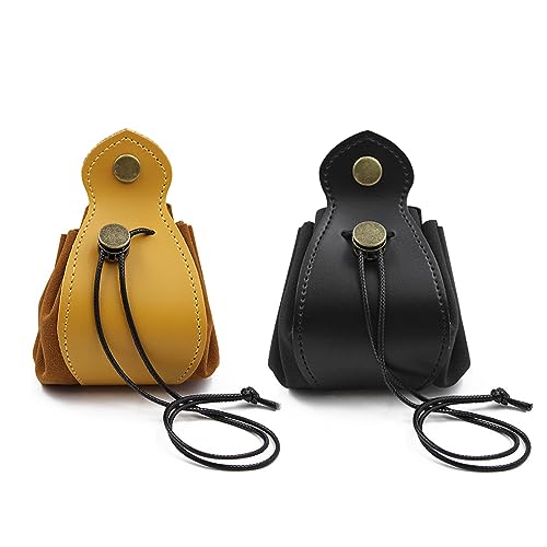 2-Piece PU Leather Dice Bag Set – Yellow and Black Drawstring Pouches for Dice, Coins &amp; Small Items