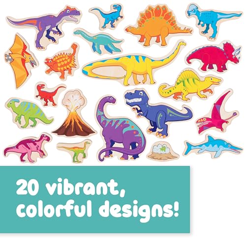 20 Dinosaur Wooden Magnets for Kids Ages 2+ - Chunky, Safe, Open-Ended Play