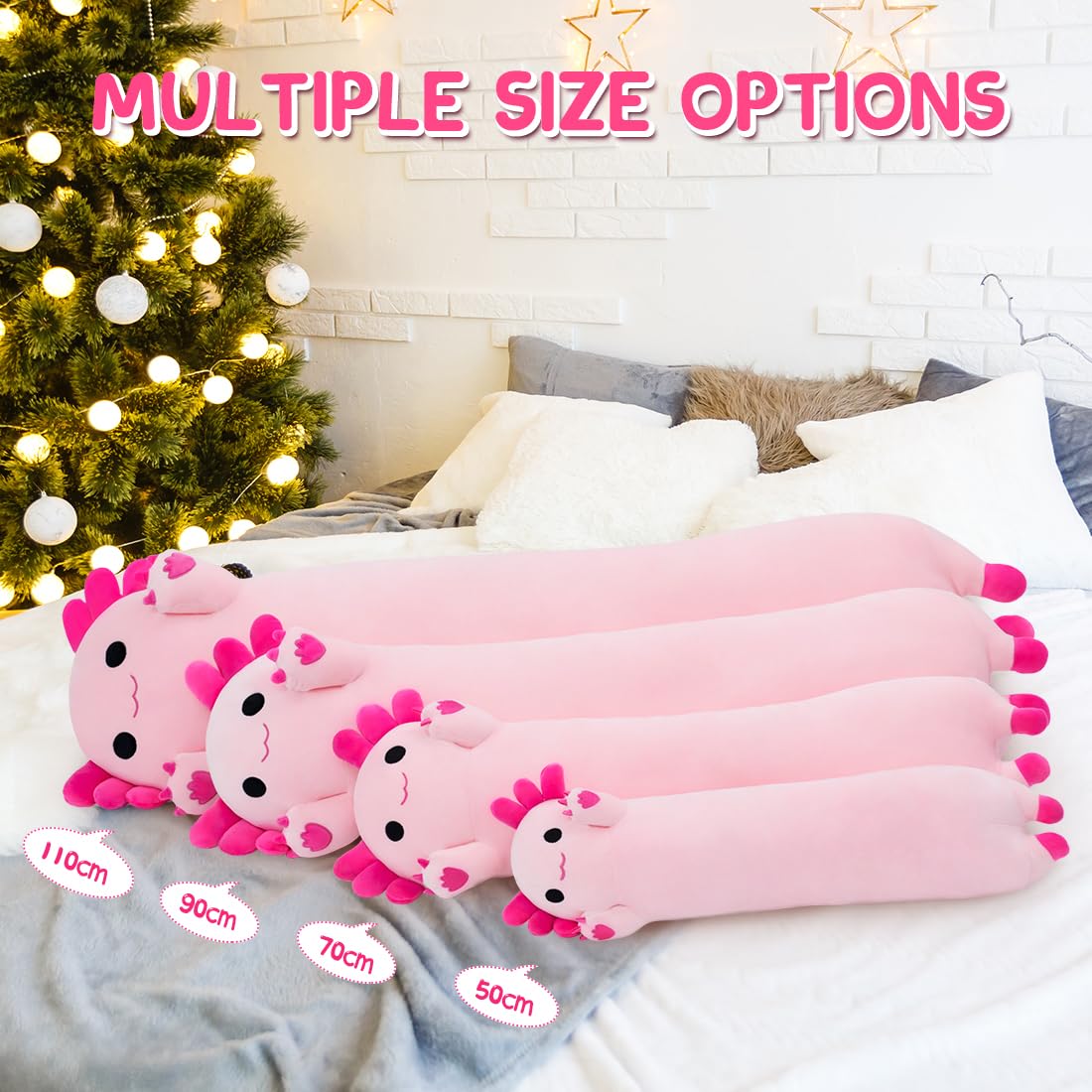 20-Inch Pink Axolotl Plush Toy - Chubbyjoy Long Body Pillow, Soft & Safe Stuffed Animal