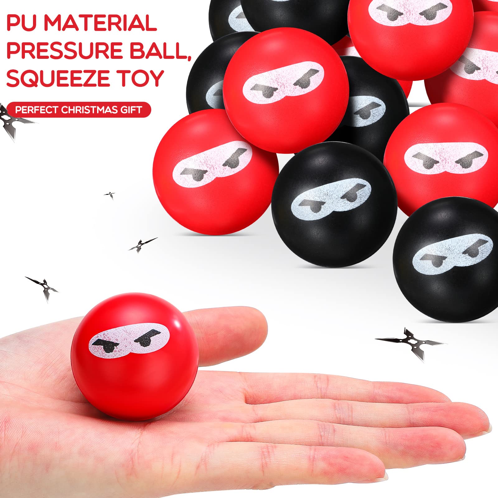 20 Jerify Ninja Stress Relief Balls – PU Foam Squeeze Fidget Toys, 1.57 in, Black & Red