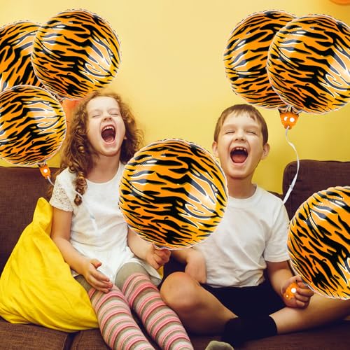 20 Pack 18-Inch Tiger Print Foil Balloons for Jungle Safari Birthday Party Decorations