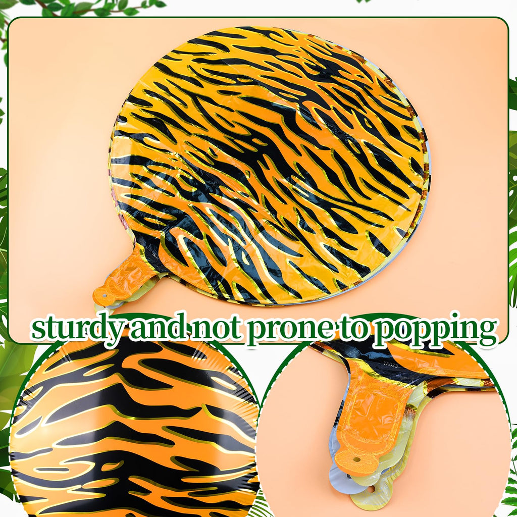 20 Pack 18-Inch Tiger Print Foil Balloons for Jungle Safari Birthday Party Decorations