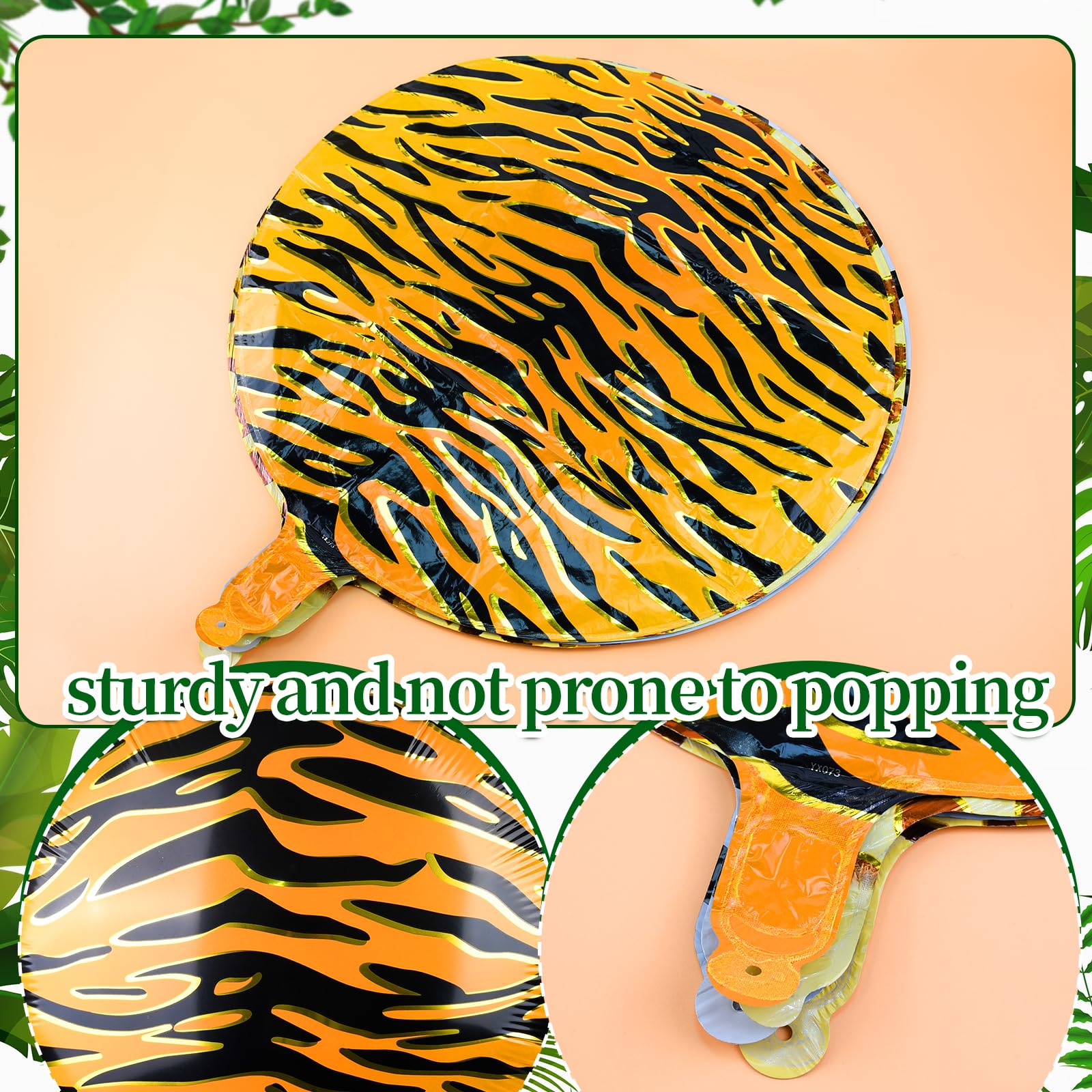 20 Pack 18-Inch Tiger Print Foil Balloons for Jungle Safari Birthday Party Decorations