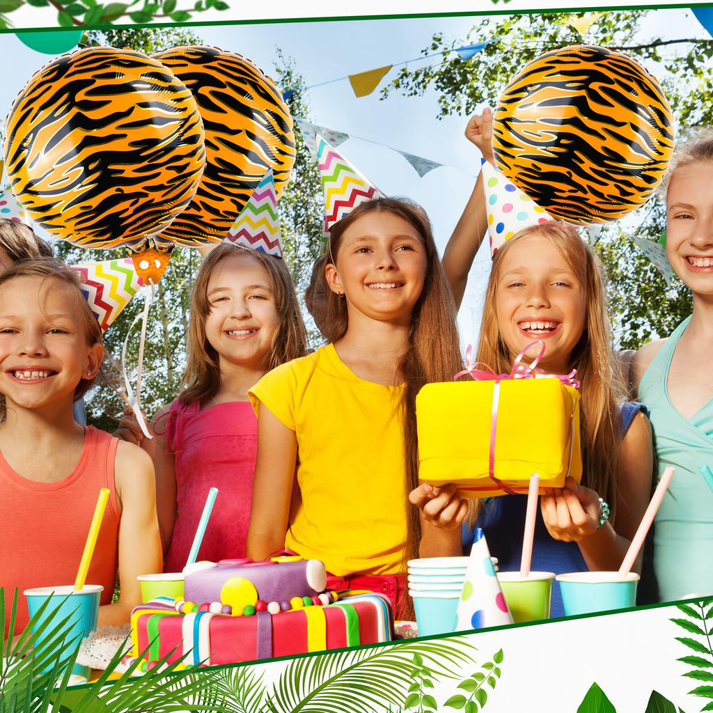 20 Pack 18-Inch Tiger Print Foil Balloons for Jungle Safari Birthday Party Decorations