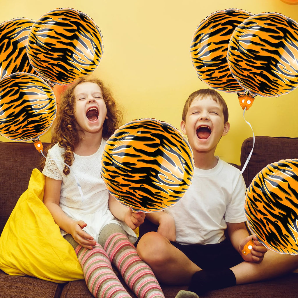 20 Pack 18-Inch Tiger Print Foil Balloons for Jungle Safari Birthday Party Decorations