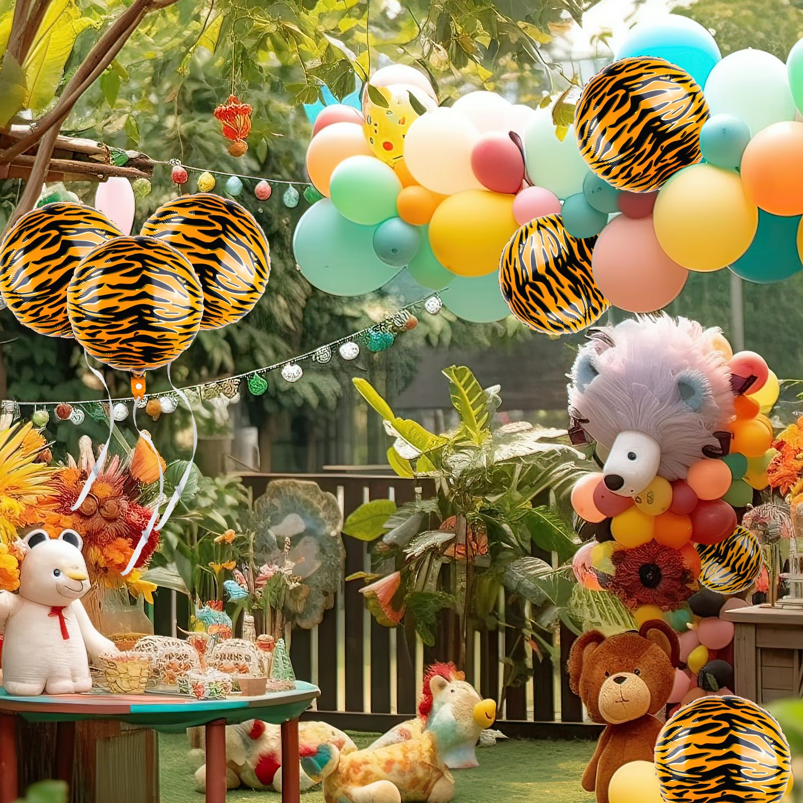 20 Pack 18-Inch Tiger Print Foil Balloons for Jungle Safari Birthday Party Decorations