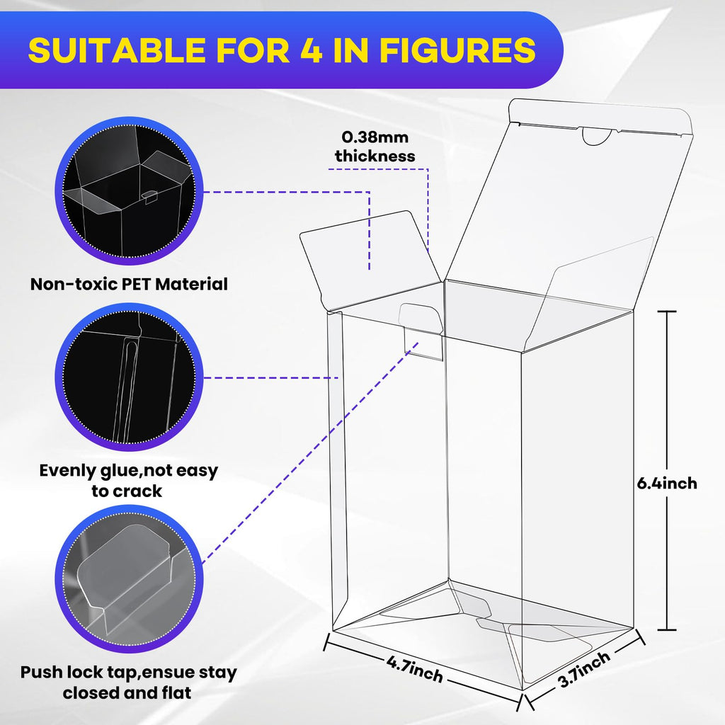 20 Pack Clear Pop Protectors for 4-Inch Funko Figures, 0.38mm PET Display Cases with Locking Tabs
