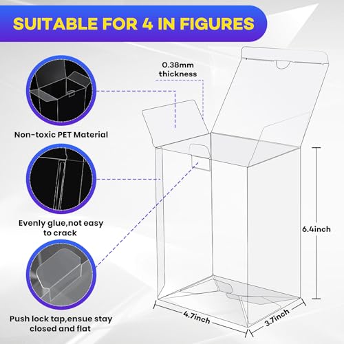 20 Pack Clear Pop Protectors for 4-Inch Funko Figures, 0.38mm PET Display Cases with Locking Tabs