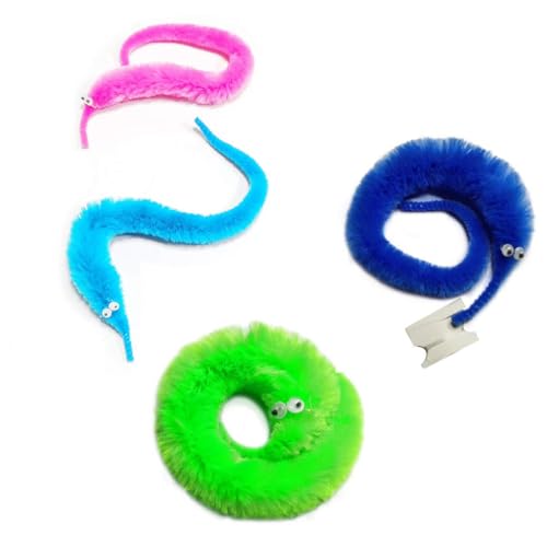20 Pack Fuzzy Worm Toys on String – Bulk Party Favors with 10 Colors for Kids and Cats