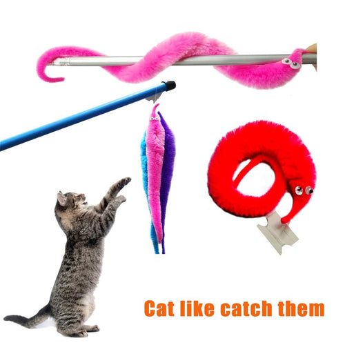 20 Pack Fuzzy Worm Toys on String – Bulk Party Favors with 10 Colors for Kids and Cats