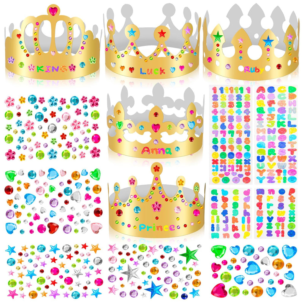 20-Pack Gold Paper Crowns for DIY Decorating with Stickers – Adjustable Birthday Crowns for Kids