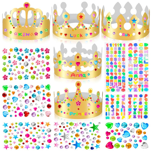 20-Pack Gold Paper Crowns for DIY Decorating with Stickers – Adjustable Birthday Crowns for Kids