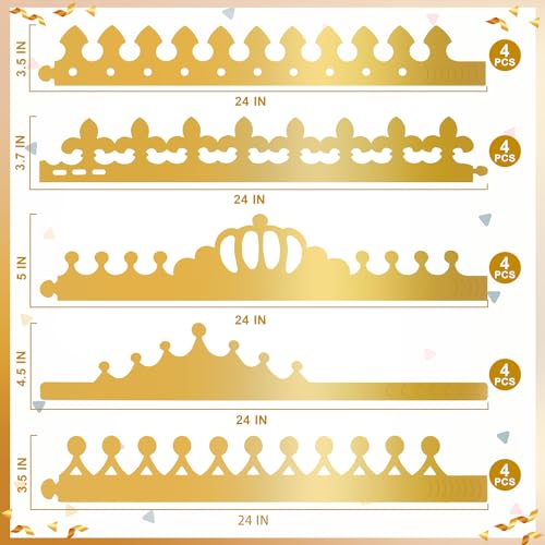 20-Pack Gold Paper Crowns for DIY Decorating with Stickers – Adjustable Birthday Crowns for Kids