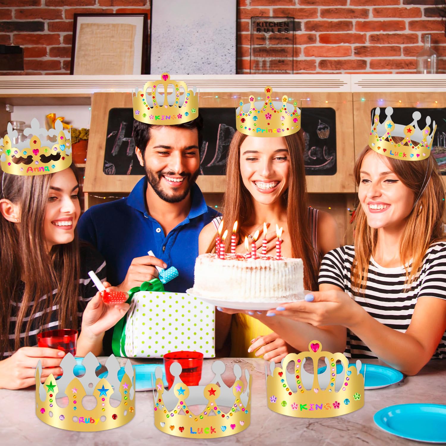 20-Pack Gold Paper Crowns for DIY Decorating with Stickers – Adjustable Birthday Crowns for Kids