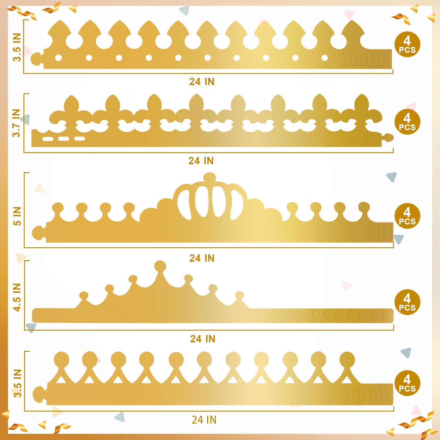 20-Pack Gold Paper Crowns for DIY Decorating with Stickers – Adjustable Birthday Crowns for Kids