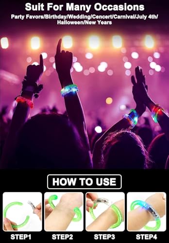 20 Pack LED Glow Bracelets by TURNMEON – Reusable Light Up Party Favors for Adults & Kids