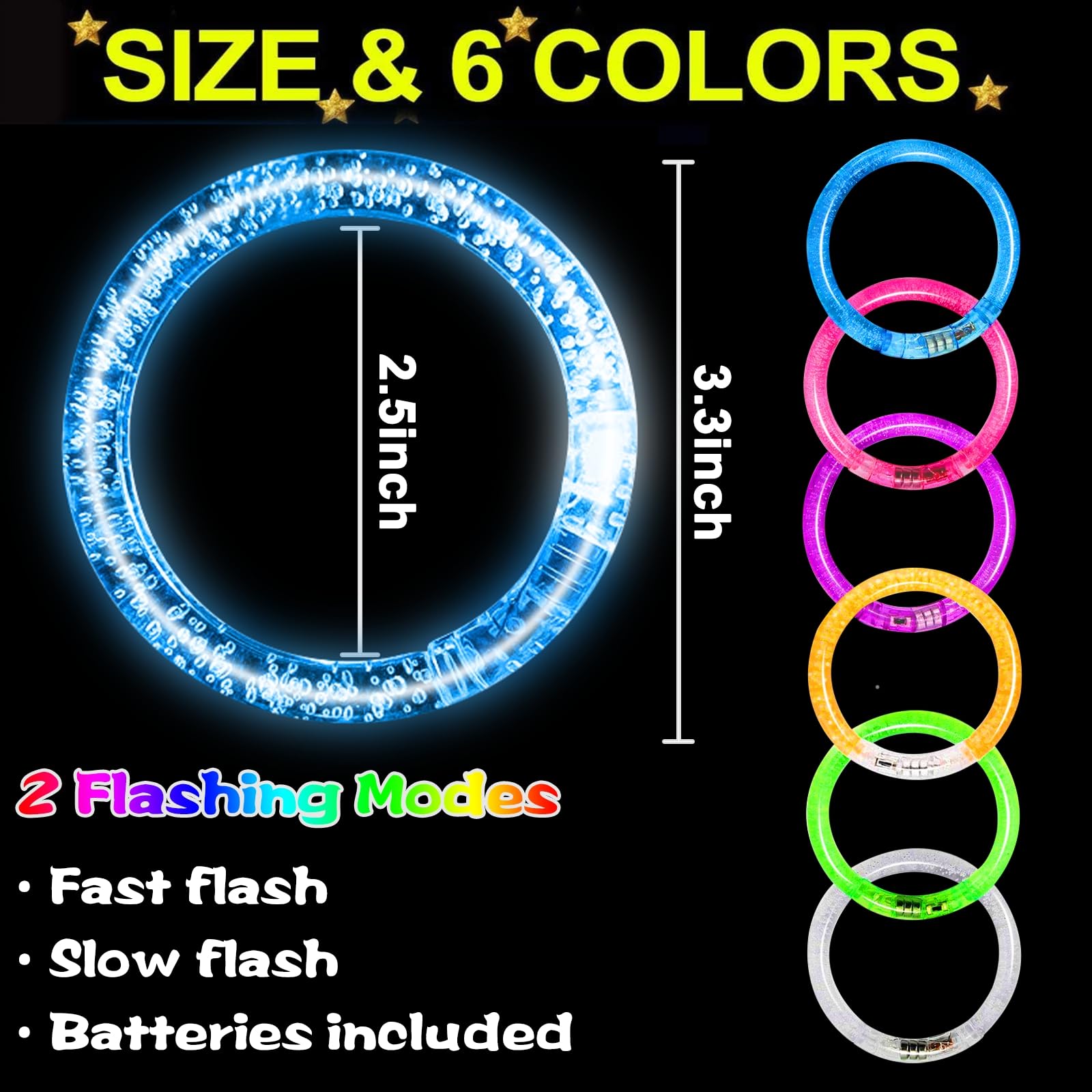 20 Pack LED Glow Bracelets by TURNMEON – Reusable Light Up Party Favors for Adults & Kids