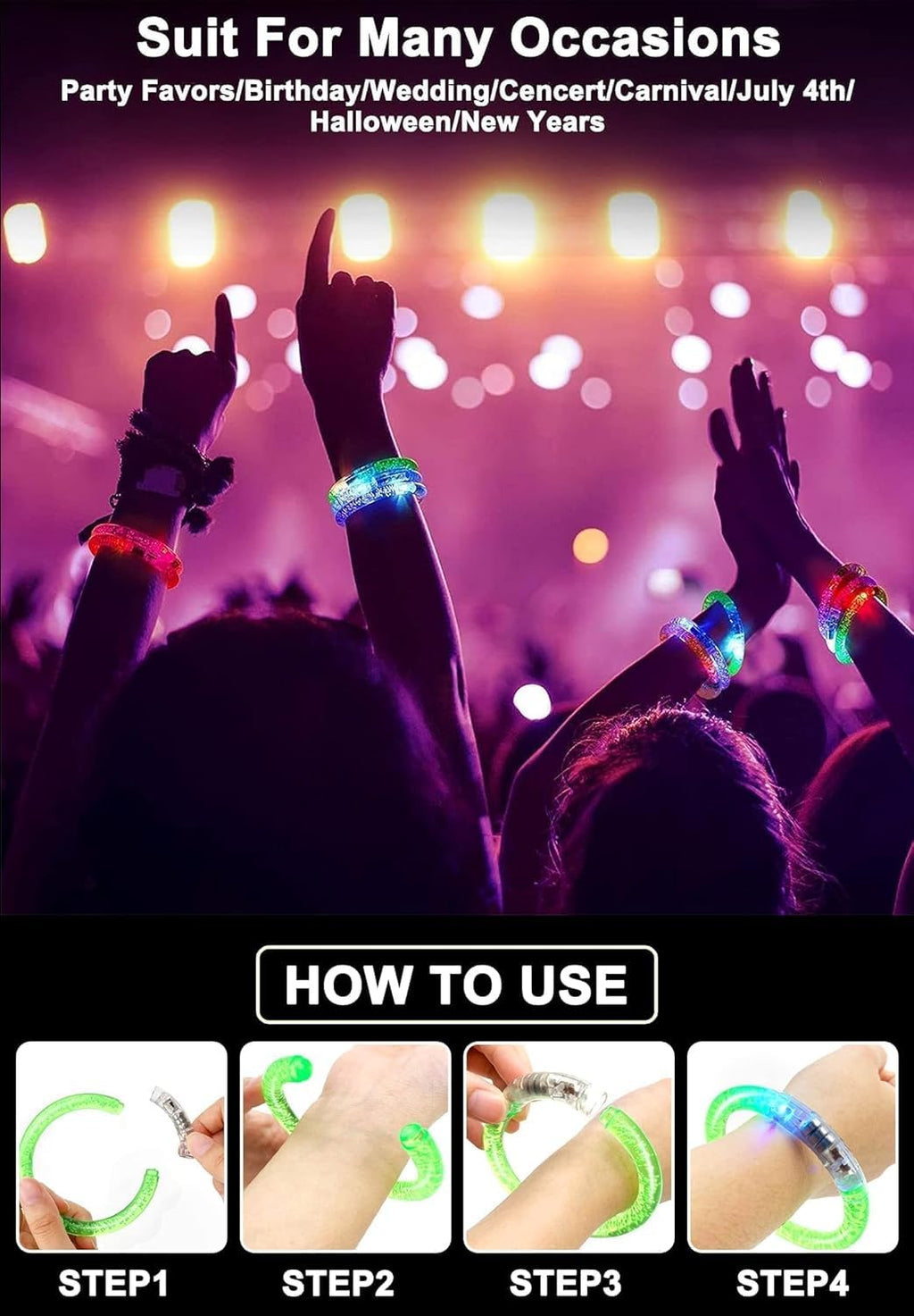 20 Pack LED Glow Bracelets by TURNMEON – Reusable Light Up Party Favors for Adults & Kids