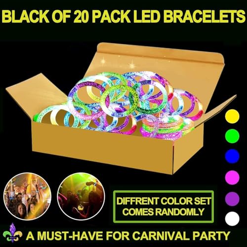 20 Pack LED Glow Bracelets by TURNMEON – Reusable Light Up Party Favors for Adults & Kids