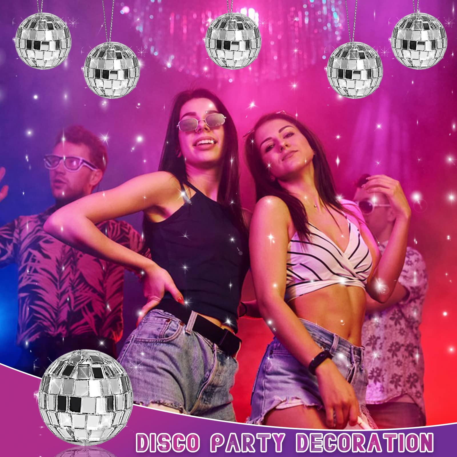 20-Pack Mini Disco Ball Cake Toppers by Newmemo – 1.6-Inch Hanging Mirror Ornaments for Parties