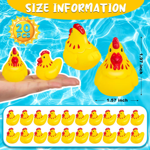 20 Pack Mini Rubber Chicken Toys – Squeaky Yellow Chicks for Bath, Party Favors, and Decorations