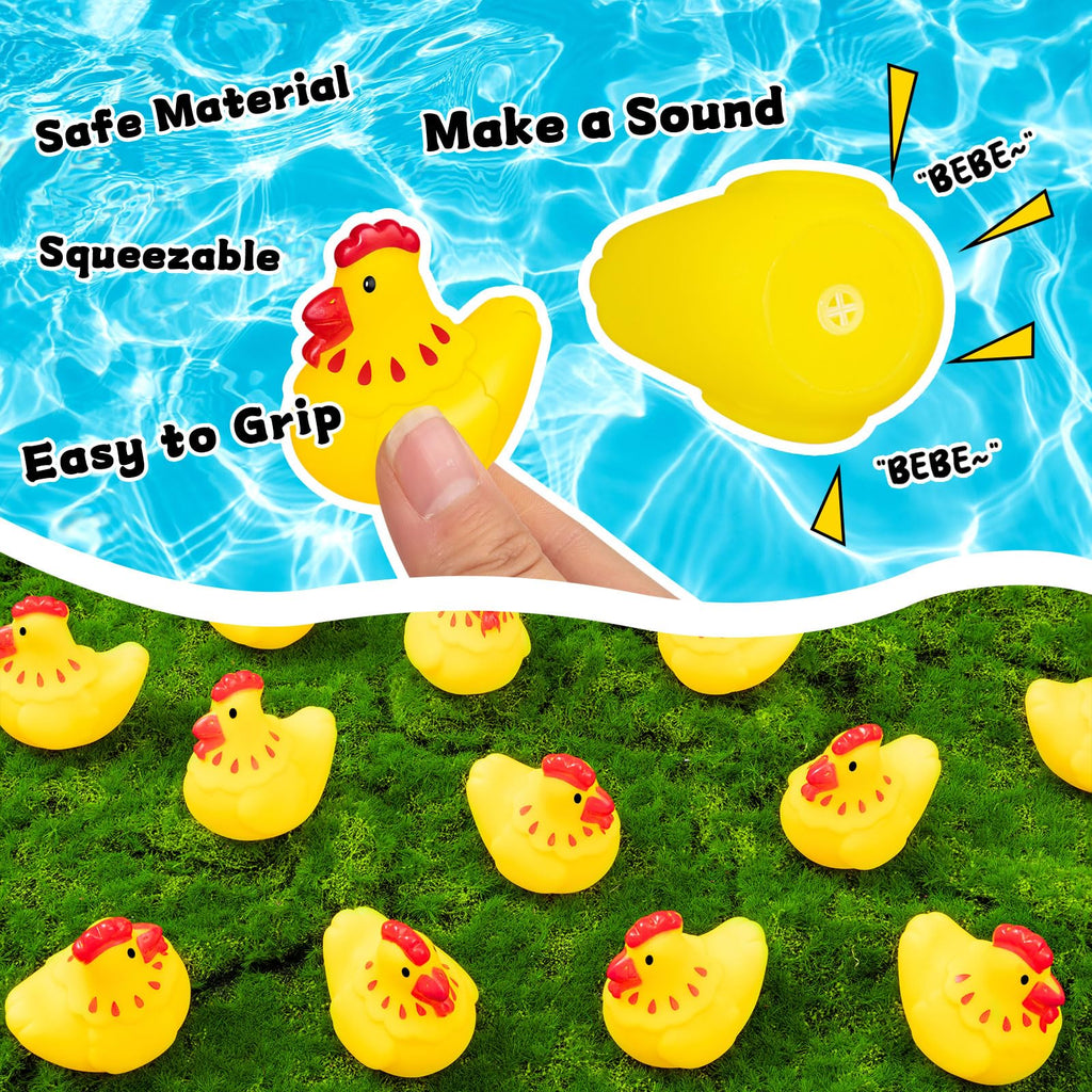 20 Pack Mini Rubber Chicken Toys – Squeaky Yellow Chicks for Bath, Party Favors, and Decorations
