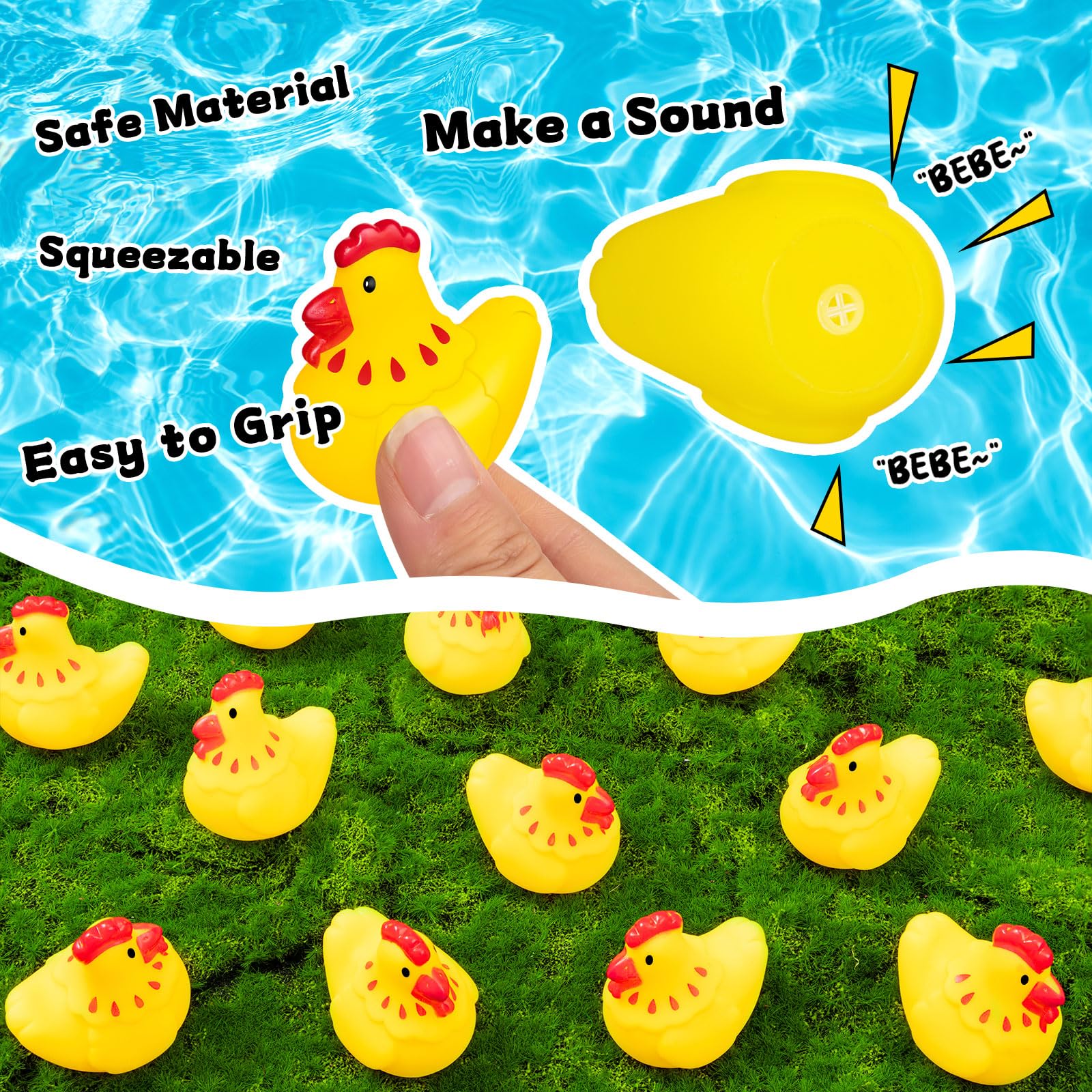 20 Pack Mini Rubber Chicken Toys – Squeaky Yellow Chicks for Bath, Party Favors, and Decorations