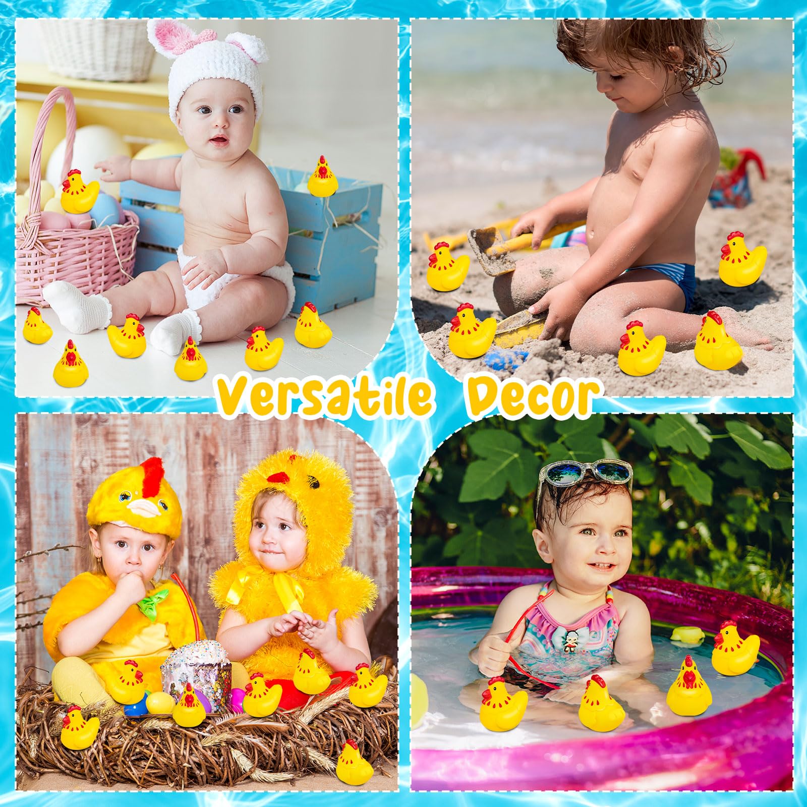 20 Pack Mini Rubber Chicken Toys – Squeaky Yellow Chicks for Bath, Party Favors, and Decorations