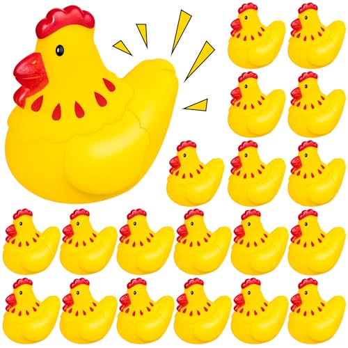 20 Pack Mini Rubber Chicken Toys – Squeaky Yellow Chicks for Bath, Party Favors, and Decorations