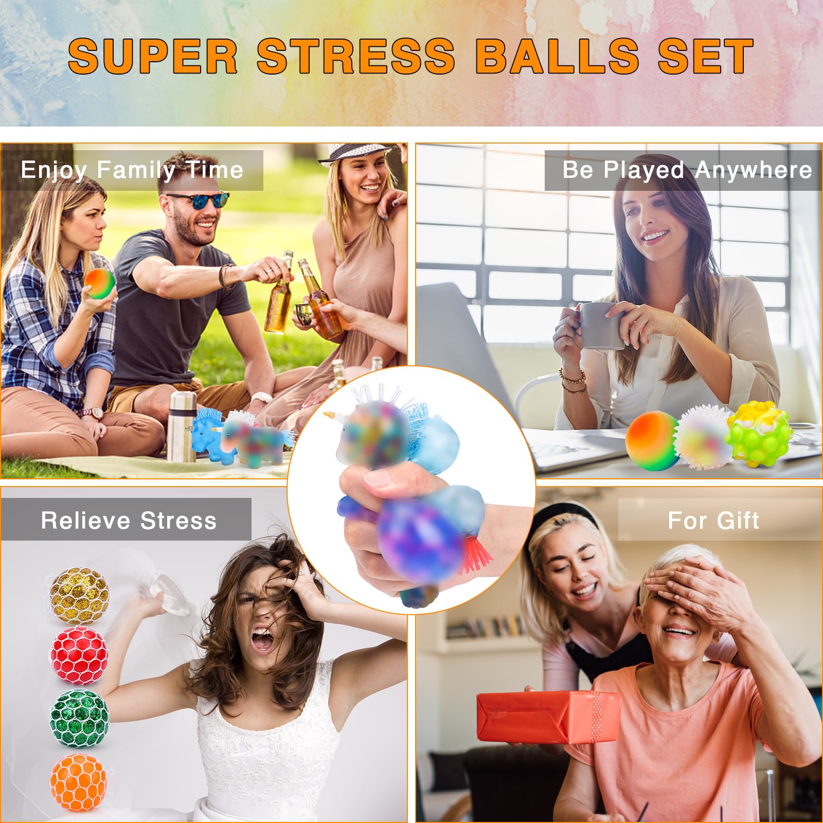 20 Pack Stress Balls Set – Squeeze Balls for Adults, Party Favors & Prize Box Stuffers by BESNEL