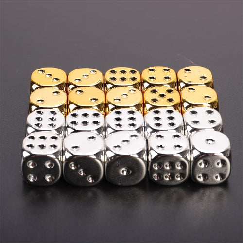 20-Piece 16mm Gold and Silver Plastic Dice Set – Rounded Corners for Tabletop Games, Teaching & Party Fun