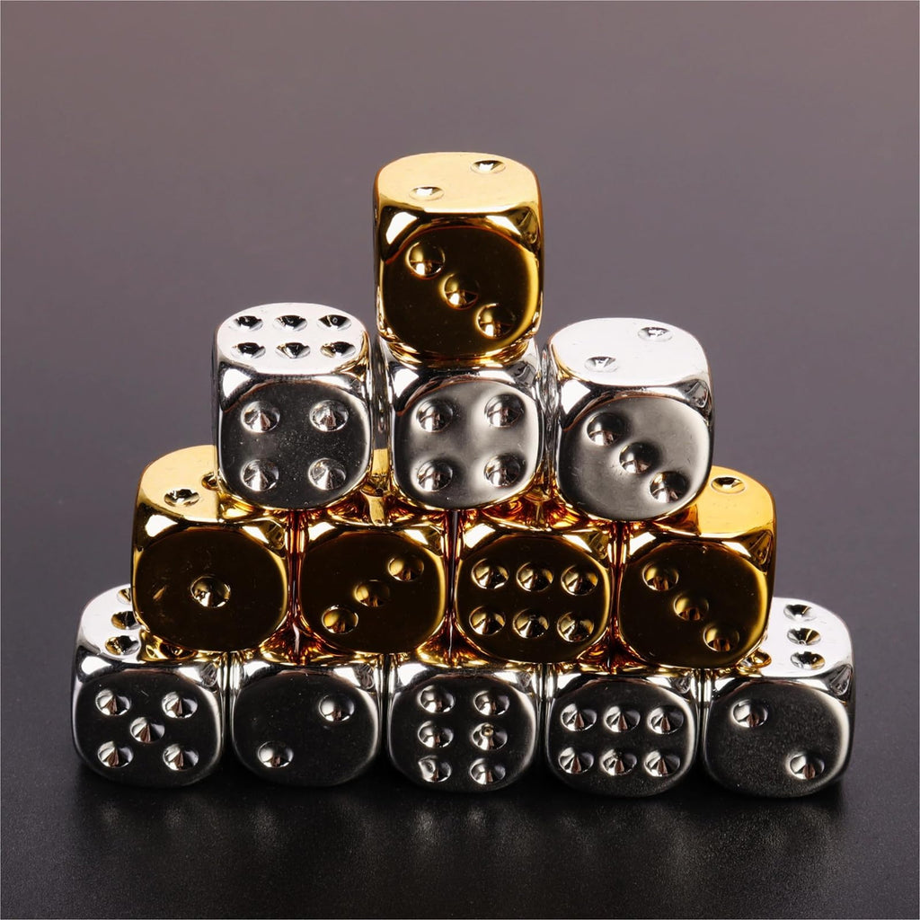 20-Piece 16mm Gold and Silver Plastic Dice Set – Rounded Corners for Tabletop Games, Teaching & Party Fun
