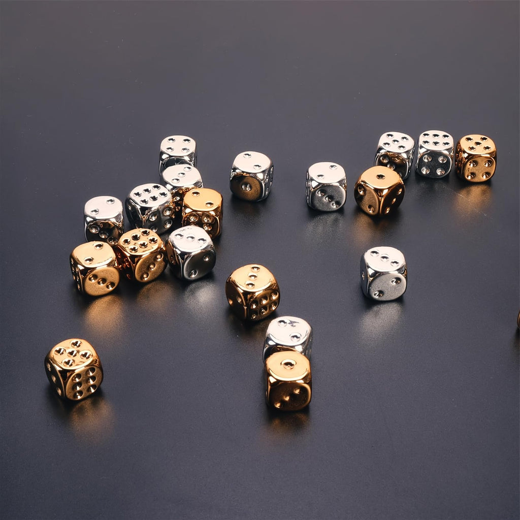 20-Piece 16mm Gold and Silver Plastic Dice Set – Rounded Corners for Tabletop Games, Teaching & Party Fun
