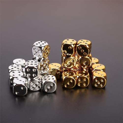 20-Piece 16mm Gold and Silver Plastic Dice Set – Rounded Corners for Tabletop Games, Teaching & Party Fun