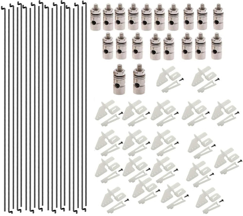 20-Piece RC Pushrod and Control Horn Linkage Set – 1.2mm x 210mm Z Push Rods, 1.3mm Adjustable Connectors, Nylon Horns for Airplane and Boat Models