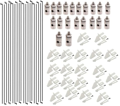 20-Piece RC Pushrod and Control Horn Linkage Set – 1.2mm x 210mm Z Push Rods, 1.3mm Adjustable Connectors, Nylon Horns for Airplane and Boat Models