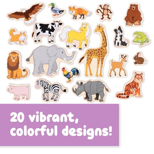 20-Piece Wooden Animal Magnets for Kids Ages 2+ – Chunky, Safe & Durable Play Magnets from SPARK & WOW