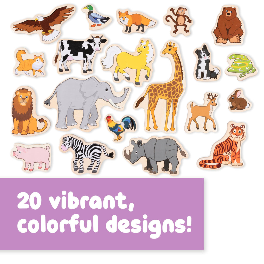 20-Piece Wooden Animal Magnets for Kids Ages 2+ – Chunky, Safe & Durable Play Magnets from SPARK & WOW