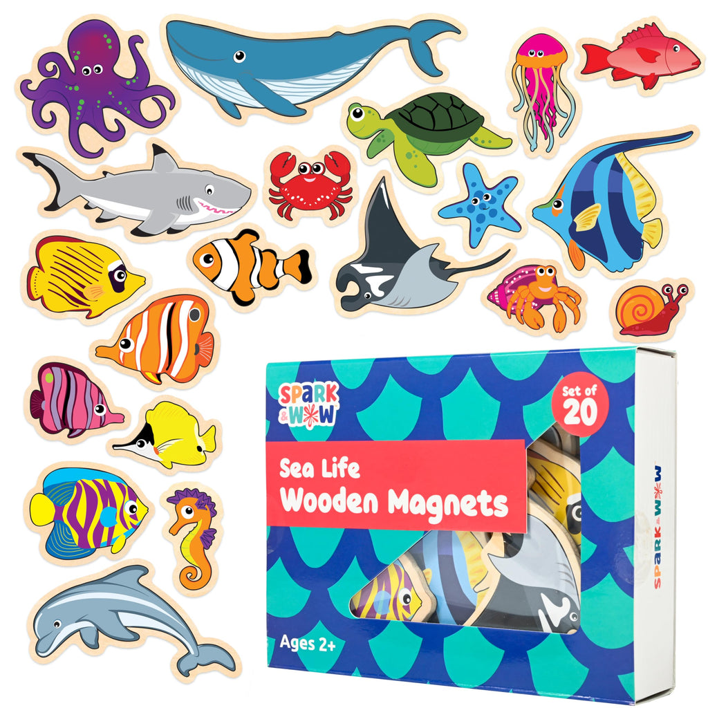 20-Piece Wooden Sea Life Magnets for Kids Ages 2+ | SPARK & WOW