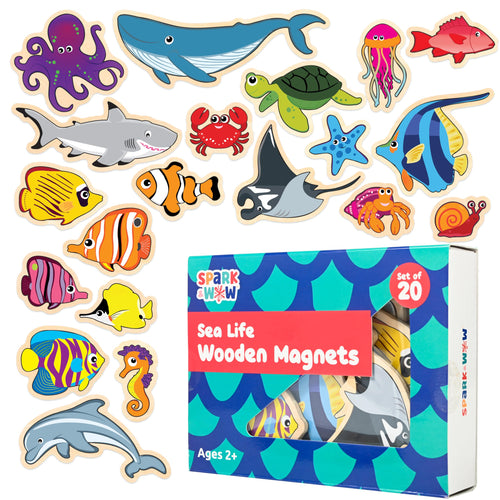 20-Piece Wooden Sea Life Magnets for Kids Ages 2+ | SPARK & WOW