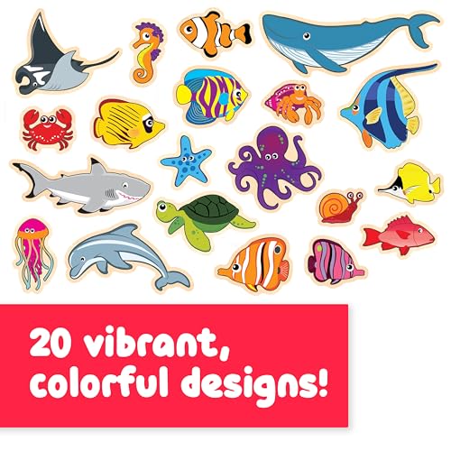 20-Piece Wooden Sea Life Magnets for Kids Ages 2+ | SPARK & WOW