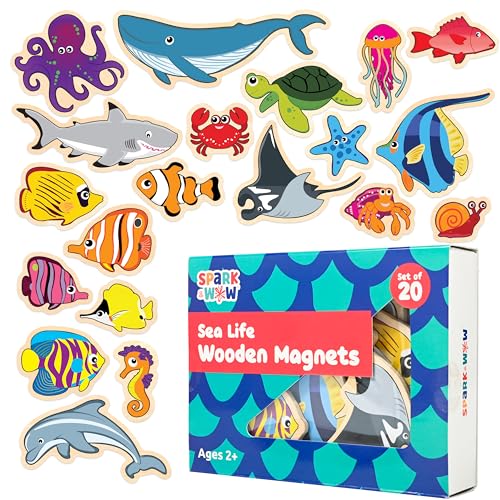 20-Piece Wooden Sea Life Magnets for Kids Ages 2+ | SPARK & WOW