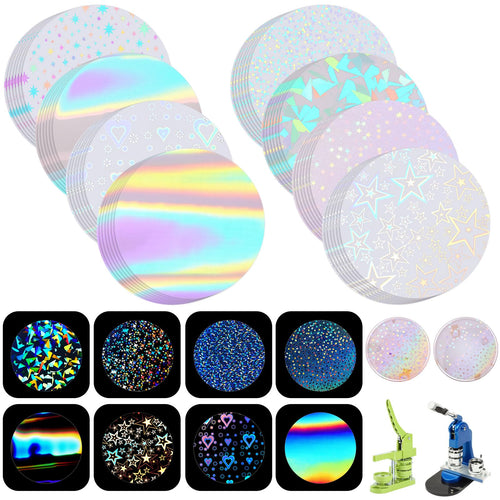 200 Holographic Glitter Badge Protective Films 45mm for 32mm Button Maker - 8 Patterns by Humyoun