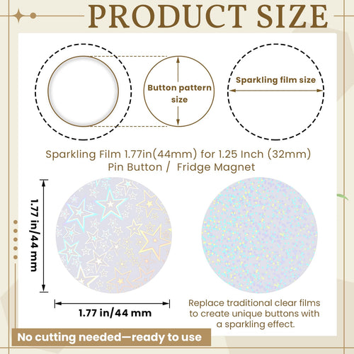 200 Holographic Glitter Badge Protective Films 45mm for 32mm Button Maker - 8 Patterns by Humyoun